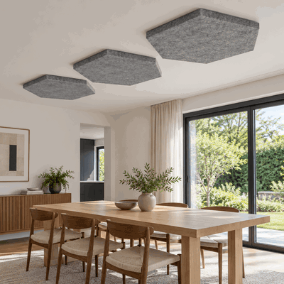 Ljudabsorbering till tak - PES hexagon ceiling