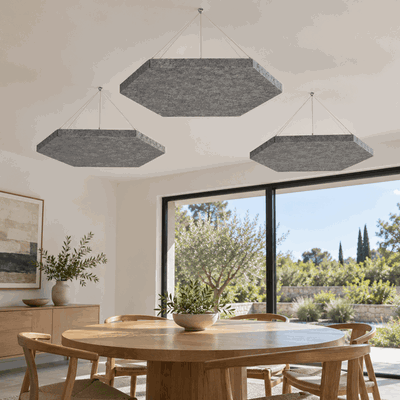 Ljudabsorbering till tak - PES hexagon ceiling