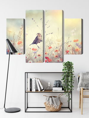 Ljuddämpande tavla - A bird among wild flowers