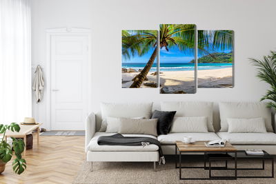 Ljuddämpande tavla - Tropical beach with 3d palm