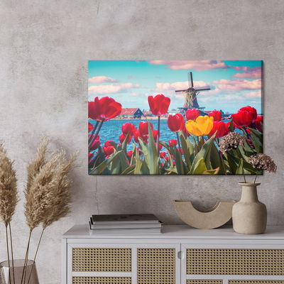 Ljuddämpande tavla - Tulips on a dutch windmill