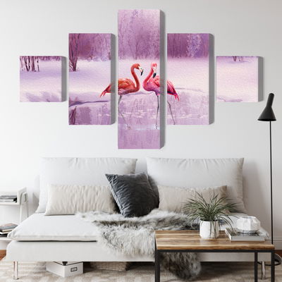 Ljuddämpande tavla - Flamingos against a purple