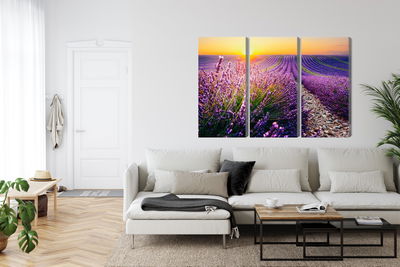 Ljuddämpande tavla - Lavender field at sunset 3d