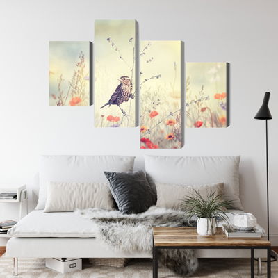 Ljuddämpande tavla - A bird among wild flowers