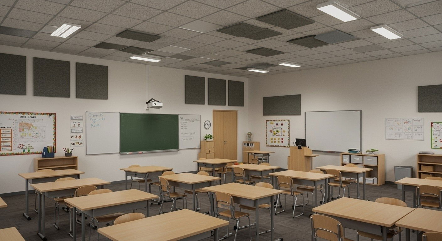 Kunskapsportal om ljudabsorbering – minskar eko och efterklang i rum i skolmiljö samt ljudisolering och vibrationsdämpning