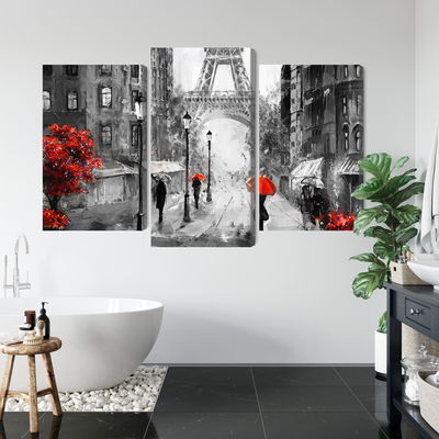 Ljuddämpande tavla - People with red umbrellas