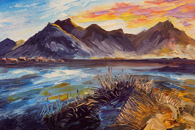 Ljuddämpande tavla - Painted mountain landscape