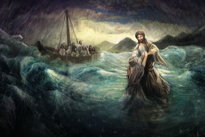 Ljuddämpande tavla - Jesus walking on water