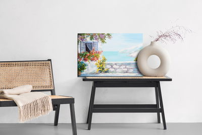 Ljuddämpande tavla - Sea with house and flowers