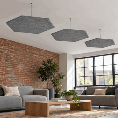Ljudabsorbering till tak - PES hexagon ceiling