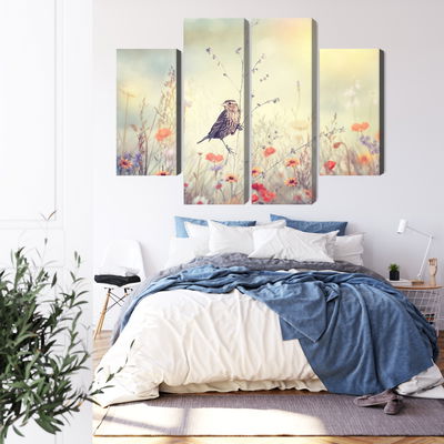 Ljuddämpande tavla - A bird among wild flowers