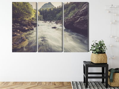 Ljuddämpande tavla - Mountain river in the forest