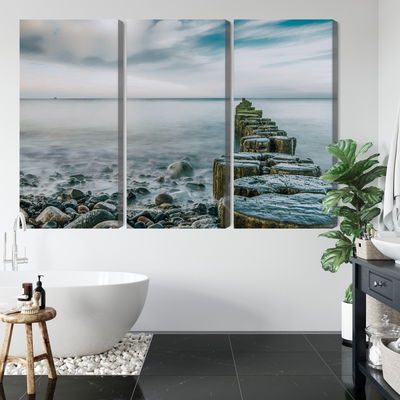 Ljuddämpande tavla - Rocky beach and 3d wooden