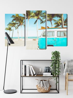 Ljuddämpande tavla - Retro car on the beach 3d