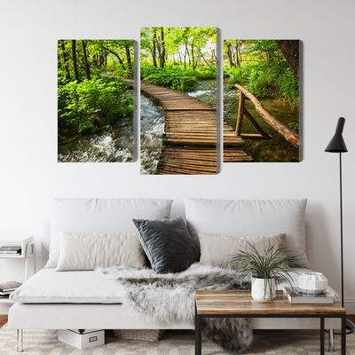 Ljuddämpande tavla - Wooden bridge in a forest