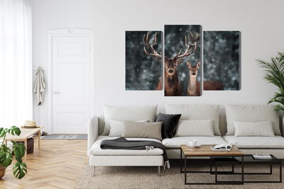 Ljuddämpande tavla - Deer and doe in the 3d forest