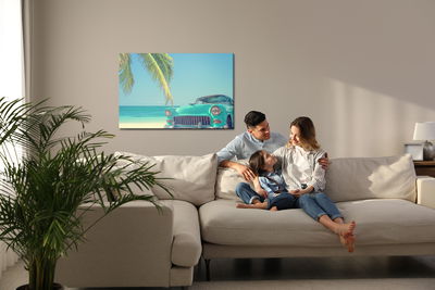 Ljuddämpande tavla - Retro car on a tropical beach