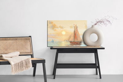 Ljuddämpande tavla - Boat and sea in pastel colors