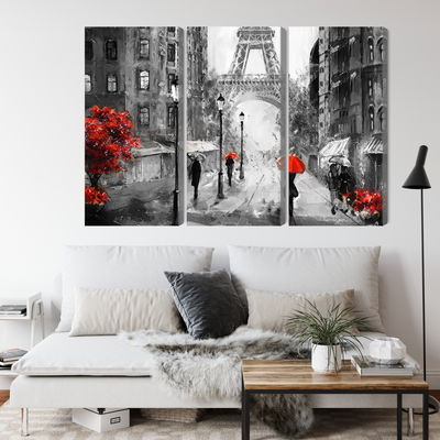 Ljuddämpande tavla - People with red umbrellas