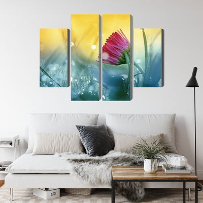 Ljuddämpande tavla - Pink flower on a 3d meadow