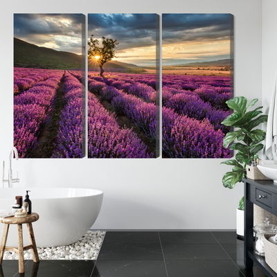Ljuddämpande tavla - Lavender field at sunset 3d