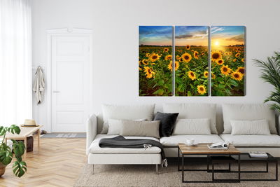 Ljuddämpande tavla - Sunflower field at sunset 3d