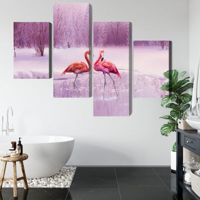 Ljuddämpande tavla - Flamingos against a purple