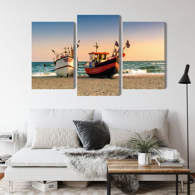 Ljuddämpande tavla - Fishing boats on the beach