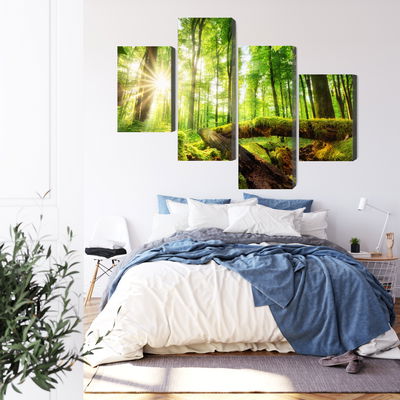 Ljuddämpande tavla - Sunrays in a forest 3d