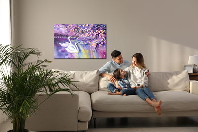 Ljuddämpande tavla - Swans and flowers