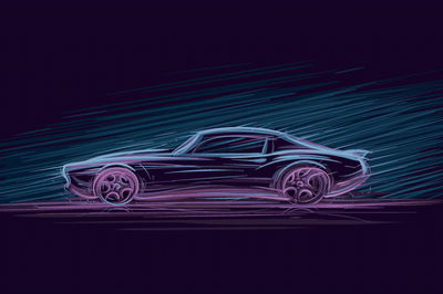 Ljuddämpande tavla - Neon muscle car