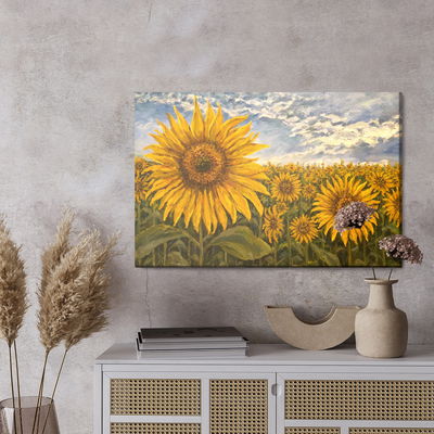 Ljuddämpande tavla - Sunflower field as painted 3d