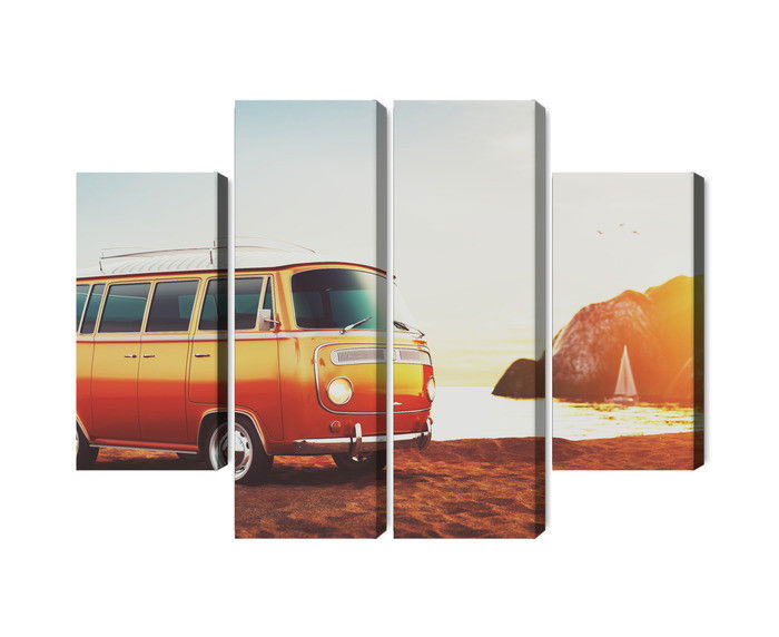 Ljuddämpande tavla - Retro car on the beach