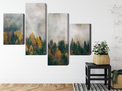 Ljuddämpande tavla - Autumn forest in fog 3d