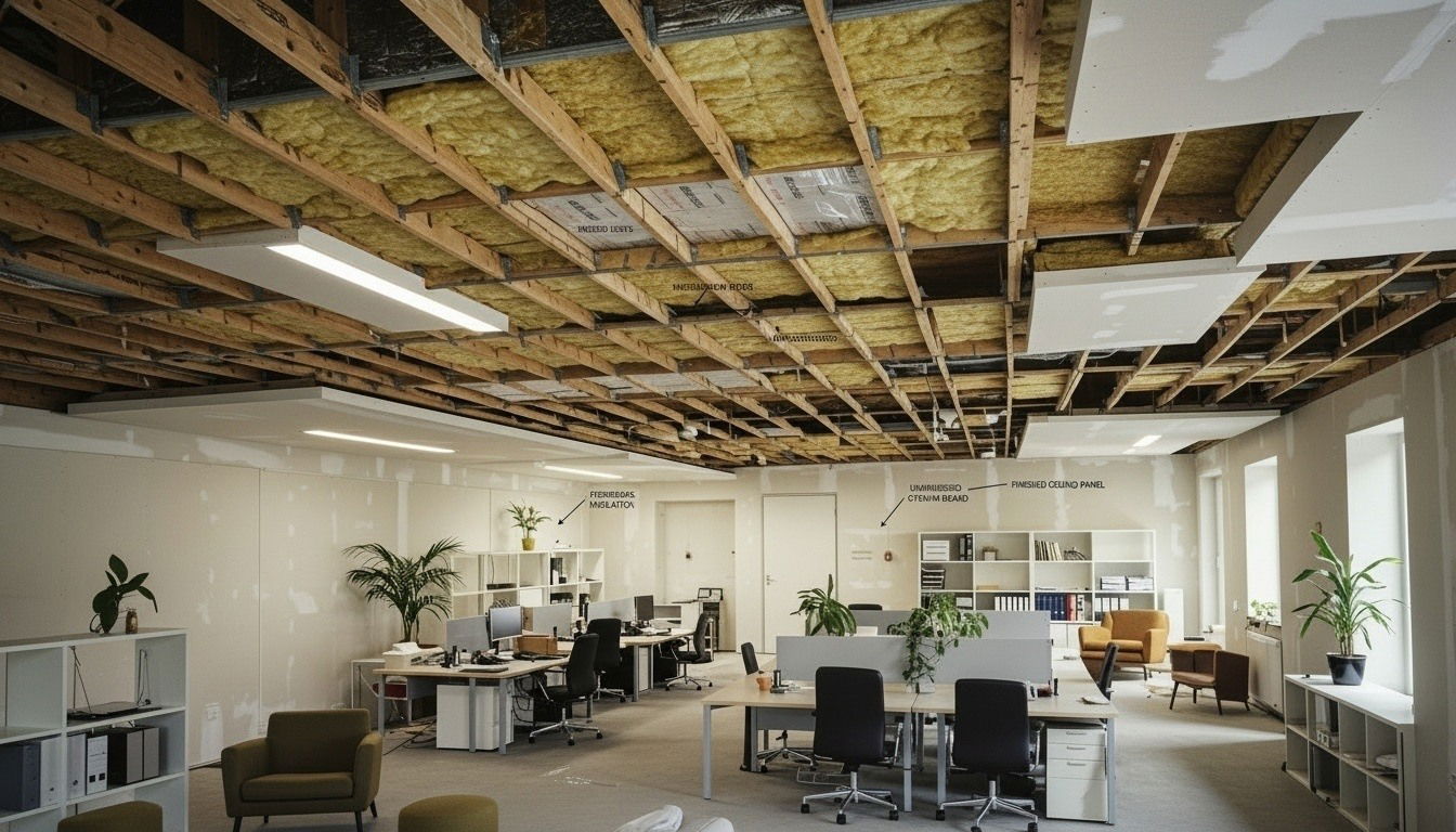 Ljudisolera och vibrationsdämpa ett tak i kontorsmiljö