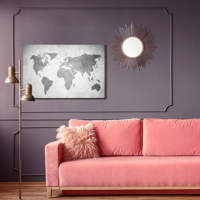 Ljuddämpande tavla - World map in shades of grey