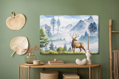 Ljuddämpande tavla - Moutain landscape with deer