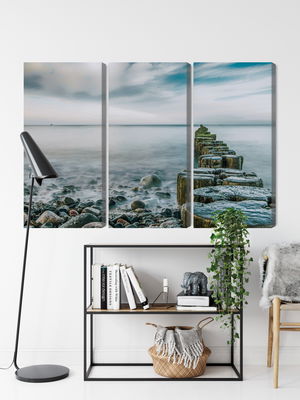 Ljuddämpande tavla - Rocky beach and 3d wooden