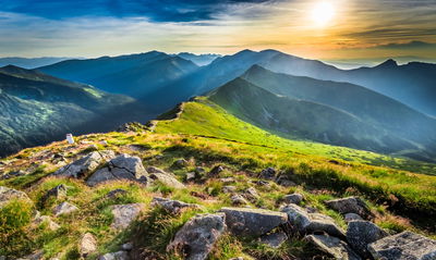 Ljuddämpande tavla - Sunset in the mountains 3d