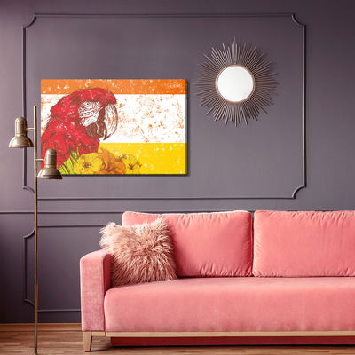 Ljuddämpande tavla - Macaw parrot with flowers