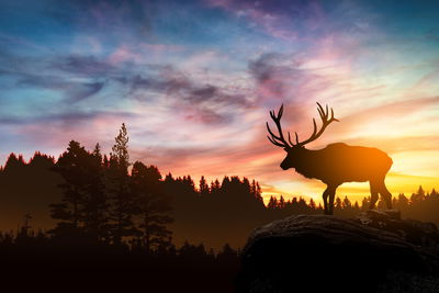 Ljuddämpande tavla - Deer at sunset