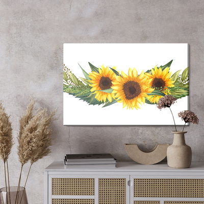 Ljuddämpande tavla - Sunflowers with green leaves