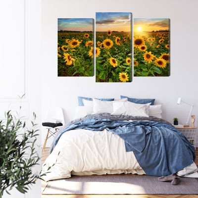 Ljuddämpande tavla - Sunflower field at sunset 3d