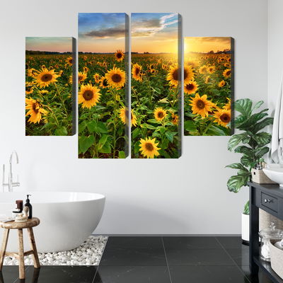 Ljuddämpande tavla - Sunflower field at sunset 3d