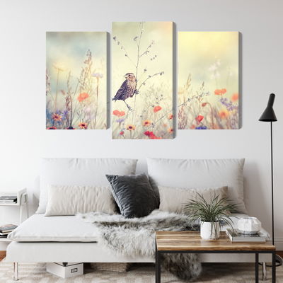 Ljuddämpande tavla - A bird among wild flowers
