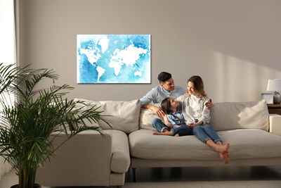 Ljuddämpande tavla - Blue and white world map