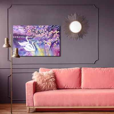 Ljuddämpande tavla - Swans and flowers