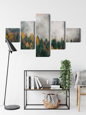 Ljuddämpande tavla - Autumn forest in the fog 3d