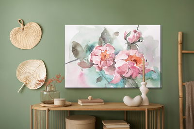 Ljuddämpande tavla - Pastel roses and leaves