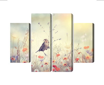 Ljuddämpande tavla - A bird among wild flowers